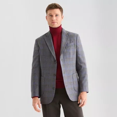 Stafford Mens Plaid Classic Fit Sport Coat In Gray