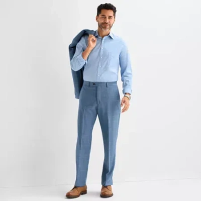 Stafford Mens Plaid Classic Fit Flat Front Suit Pant In Blue
