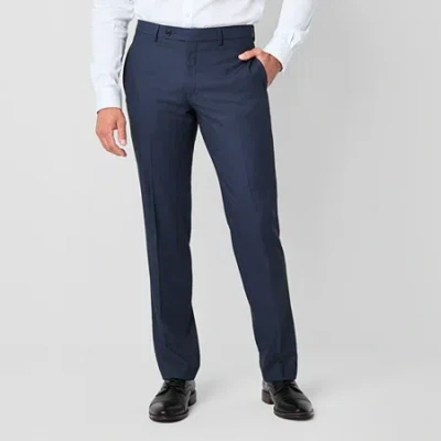 Van Heusen Birdseye Mens Stretch Fabric Modern Fit Flat Front Suit Pant In Blue