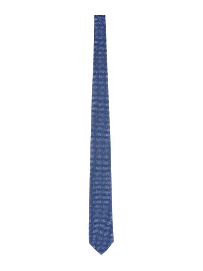 Ferragamo Slim Nautical Pattern Silk Tie In Blue