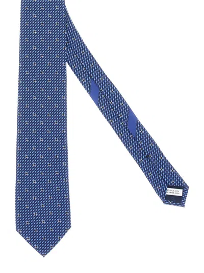 Ferragamo Slim Nautical Pattern Silk Tie In Blue