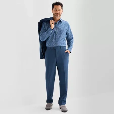 Stafford Birdseye Signature Coolmax All Season Mens Stretch Fabric Classic Fit Flat Front Suit Pant In Blue