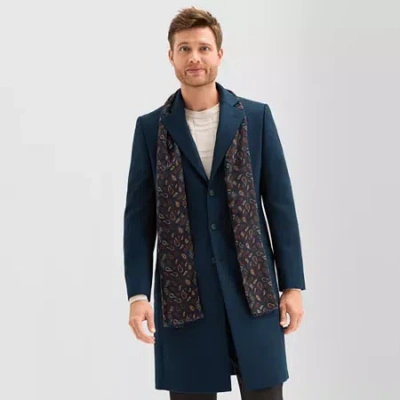 Stafford Wool Blend With Scarf Mens Topcoat Coat In Blue