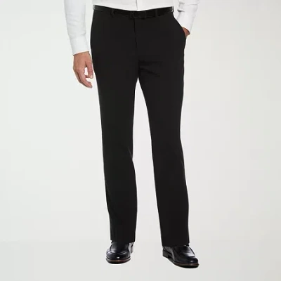 Savane Comfort Waist Mens Slim Fit Dress Flat Front Pant In Black