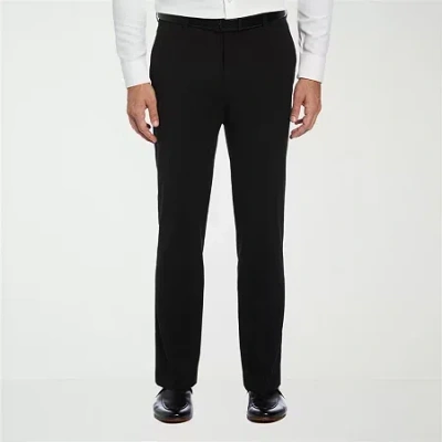 Savane Premium Stretch Expandable Waist Mens Straight Fit Dress Flat Front Pant In Black