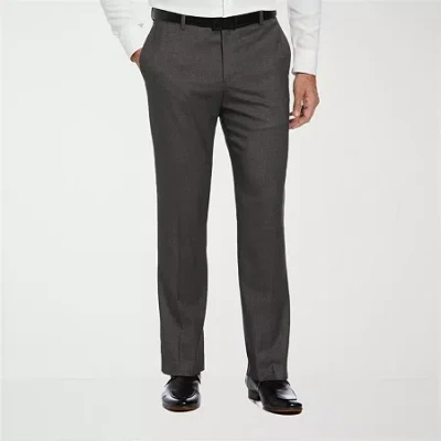 Savane Premium Stretch Expandable Waist Mens Straight Fit Dress Flat Front Pant In Gray
