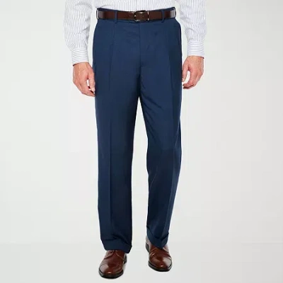 Stafford Sharkskin Stretch Pleated Pants Classic Fit In Blue