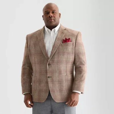 Stafford Mens Big And Tall Plaid Classic Fit Sport Coat In Brown