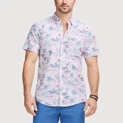 Izod Dockside Chambray Mens Short Sleeve Regular Fit Stretch Fabric Button-down Shirt In Blue