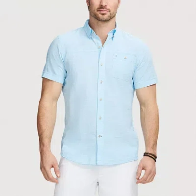 Izod Dockside Chambray Mens Short Sleeve Regular Fit Stretch Fabric Button-down Shirt In Blue