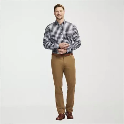 Izod Performance Comfort Tartan Mens Long Sleeve Classic Fit Stretch Fabric Button-down Shirt In Black