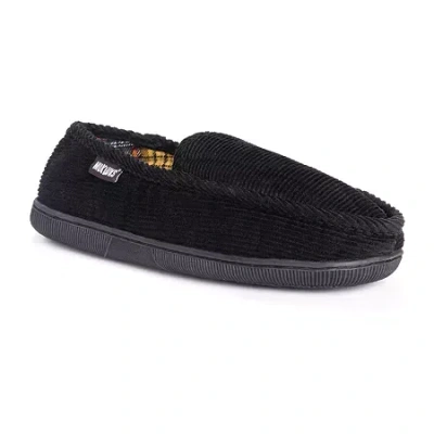 Muk Luks Corduroy Moccasin Mens Memory Foam Slip Resistant Slip-on Slippers In Black