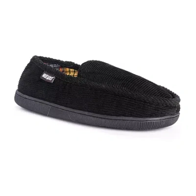 Muk Luks Corduroy Moccasin Mens Memory Foam Slip Resistant Slip-on Slippers In Black