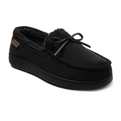 Dearfoams Mens Pierce Microsuede Moc With Tie Slippers In Black