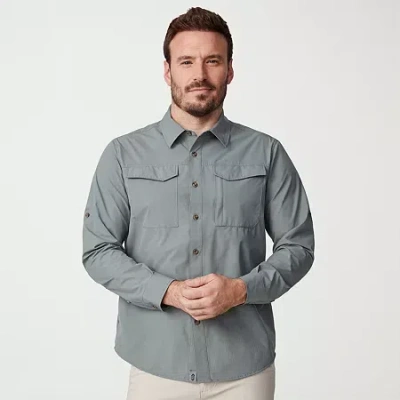 Free Country Mens Long Sleeve Regular Fit Stretch Fabric Button-down Shirt In Gray