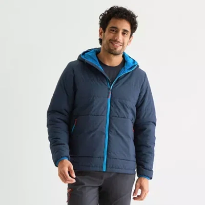 Sierra Pacific . Mens Hooded Water Resistant Midweight Puffer Jacket In Blue