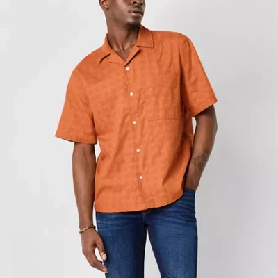 Mutual Weave Mens Easy-on + Easy-off Short Sleeve Adaptive Camp Shirt In Orange