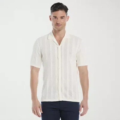 Cubavera Mesh Stripe Coatfront Sweater Mens Short Sleeve Button Cardigan In Multi