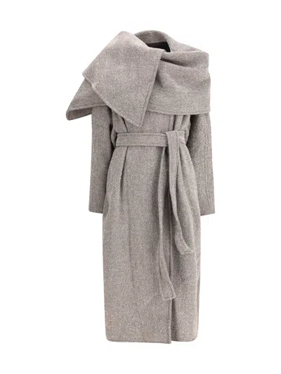 Ferragamo Oversized Asymmetric Coat In Gray