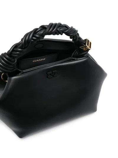 Ganni Bou Black Handbag With Butterfly Logo And Hand-braided Strands In Leather Woman In Black