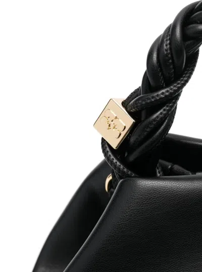 Ganni Bou Black Handbag With Butterfly Logo And Hand-braided Strands In Leather Woman In Black
