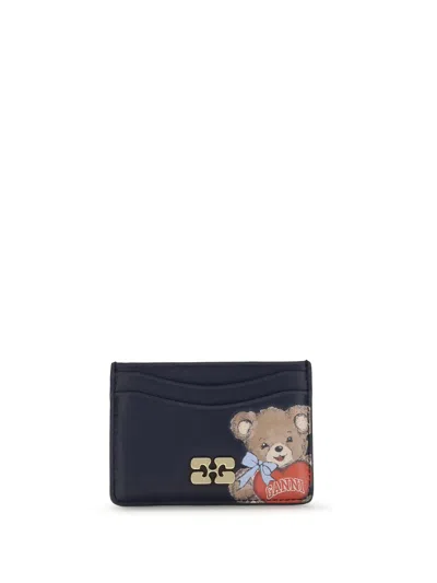 Ganni Women Bear Cards Holder With Logo In Multi