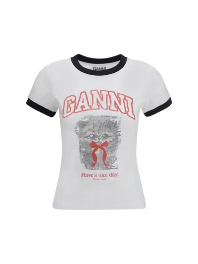 Ganni Women Cropped Kitty T-shirt In White
