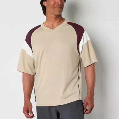 Xersion Mesh Mens V Neck Short Sleeve Quick Dry Active T-shirt In Sand