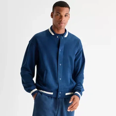 Xersion Mens Fleece Lightweight Bomber Jacket In Blue