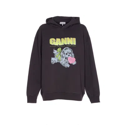 Ganni Women Puppy Oversized Logo Hoodie In Black