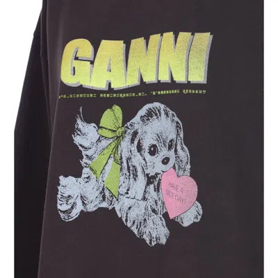 Ganni Women Puppy Oversized Logo Hoodie In Black