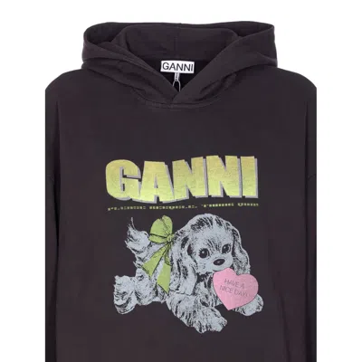 Ganni Women Puppy Oversized Logo Hoodie In Black