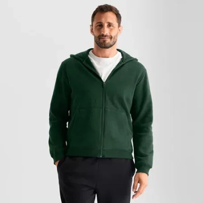 Xersion Quick Dry Cotton Blend Fleece Mens Long Sleeve Fleece Zipper Active Hoodie In Green