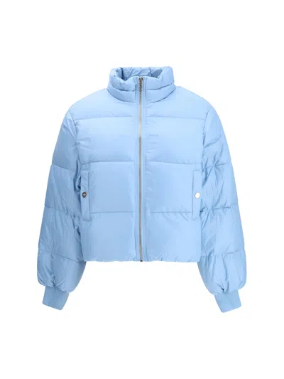 Ganni Women Shiny Nylon Short Puffer Jacket In Blue