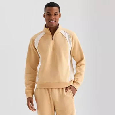 Xersion Cottone Fleece Blend Mens Long Sleeve Active Quarter-zip Pullover In Sand