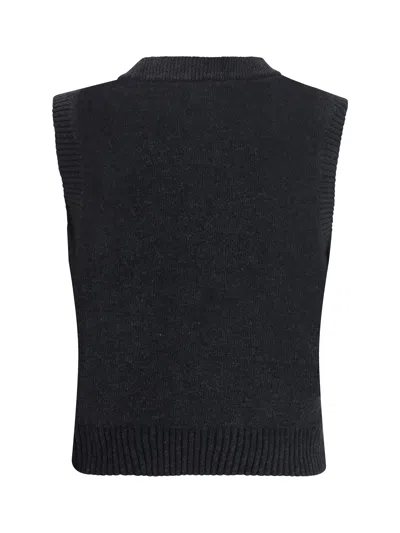 Ganni Sleeveless Intarsia Knit Crew Neck Top In Black