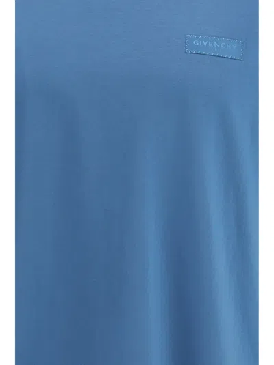 Givenchy Men Cotton T-shirt With Logo Patch In Blue