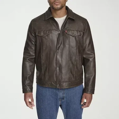 Levi 's Mens Faux Leather Midweight Trucker Jacket In Brown
