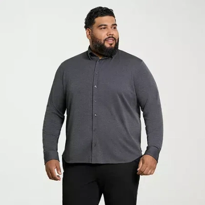 Van Heusen Performance Knit Mens Long Sleeve Regular Fit Stretch Fabric Big And Tall Button-down Shirt In Gray