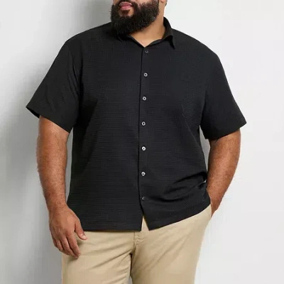 Van Heusen Weekend Mens Short Sleeve Moisture Wicking Quick Dry Big And Tall Camp Shirt In Black