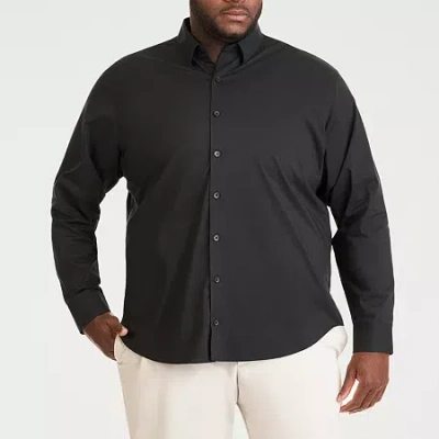 Van Heusen Stain Shield Mens Long Sleeve Regular Fit Stretch Fabric Wrinkle Free Big And Tall Button-down Shirt In Black