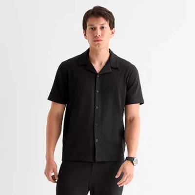 Stylus Mens Short Sleeve Regular Fit Button-down Shirt In Black
