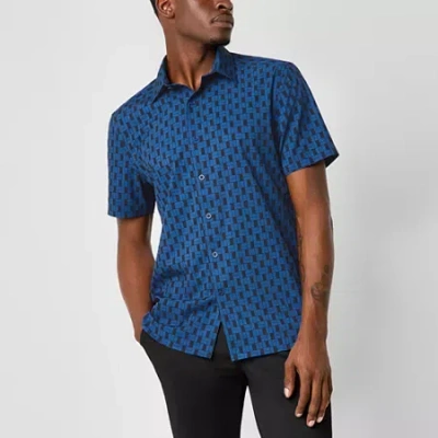 Stylus Mens Short Sleeve Regular Fit Button-down Shirt In Blue