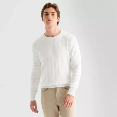 Stylus Mens Crew Neck Long Sleeve Pullover Sweater In White