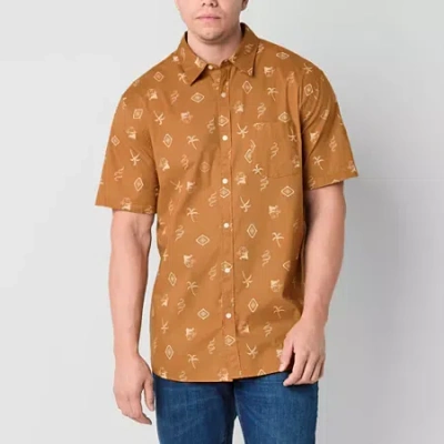 Arizona Mens Easy-on + Easy-off Short Sleeve Regular Fit Big And Tall Button-down Shirt In Brown