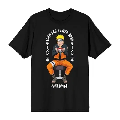 Novelty Mens Crew Neck Short Sleeve Relaxed Fit Naruto Graphic T-shirt In Black