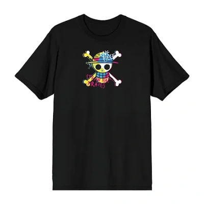 Novelty One Piece Straw Hat Pirates Mens Crew Neck Short Sleeve Relaxed Fit Graphic T-shirt In Black