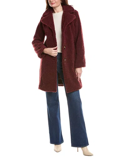 Ellen Tracy Teddy Fleece Coat In Burgundy