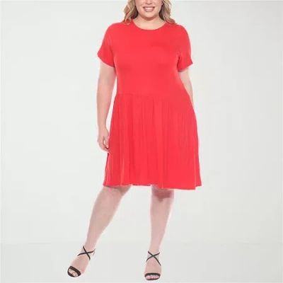White Mark Womens Plus Short Sleeve Swing Dresses In Red