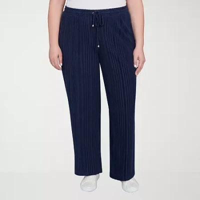 Hearts Of Palm Womens Plus Straight Mid Rise Pull-on Pant In Blue